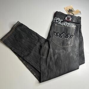 Vintage The Crown Holder Men's Embellished Denim Jeans 38x34 Black‎ Silver $198